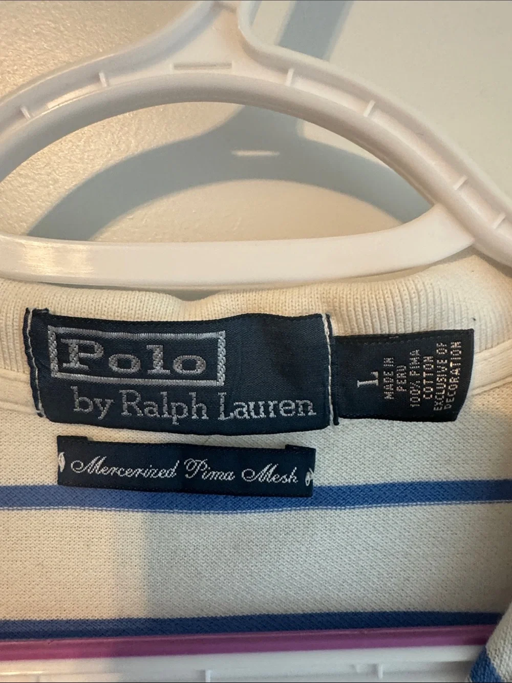 Ralph Lauren Cream and Blue Striped Polo Shirt